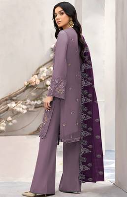 Purple embroidered faux georgette semi stitched salwar suit 2