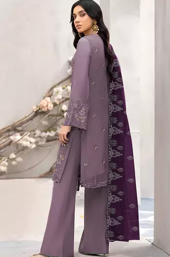 Purple embroidered faux georgette salwar suit