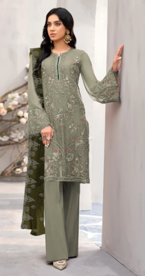 Mehendi embroidered faux georgette semi stitched salwar suit 1