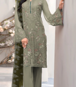 Mehendi embroidered faux georgette semi stitched salwar suit