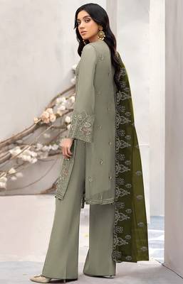 Mehendi embroidered faux georgette semi stitched salwar suit 3