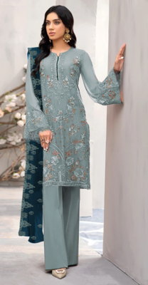 Light green embroidered faux georgette semi stitched salwar suit 1