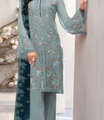 Light green embroidered faux georgette semi stitched salwar suit