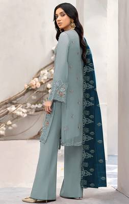 Light green embroidered faux georgette semi stitched salwar suit 2
