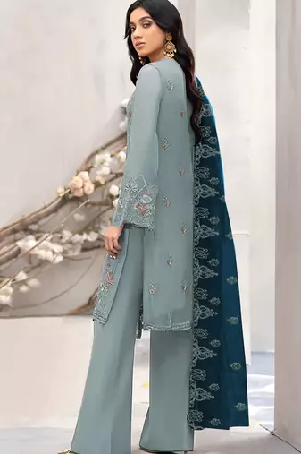 Light green embroidered faux georgette salwar suit