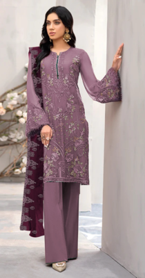 Light purple embroidered faux georgette semi stitched salwar suit 1