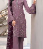 Light purple embroidered faux georgette semi stitched salwar suit