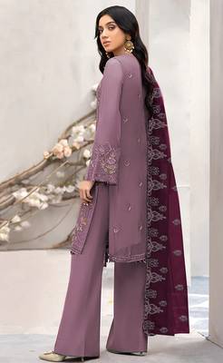 Light purple embroidered faux georgette semi stitched salwar suit 3