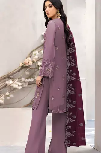 Light purple embroidered faux georgette salwar suit
