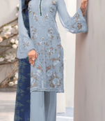 Sky blue embroidered faux georgette semi stitched salwar suit