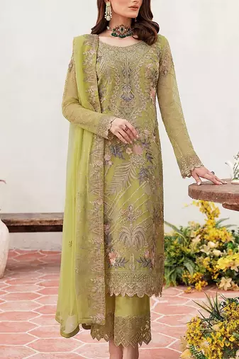 Lemon Embroidered Faux Georgette Semi Stitched Salwar Suit