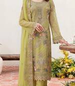 Lemon embroidered faux georgette semi stitched salwar suit