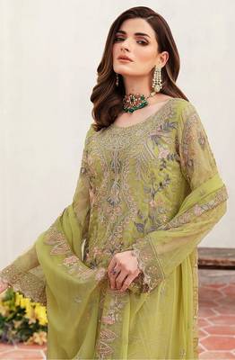 Lemon embroidered faux georgette semi stitched salwar suit 3