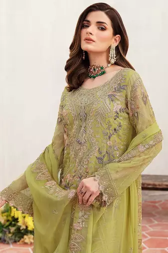 Lemon embroidered faux georgette salwar suit
