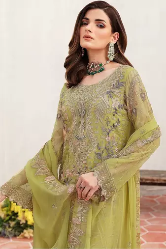 Lemon Embroidered Faux Georgette Semi Stitched Salwar Suit