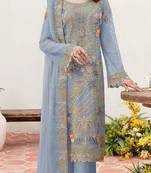 Light blue embroidered faux georgette semi stitched salwar suit