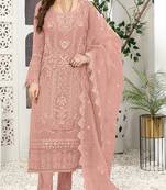 Peach embroidered faux georgette semi stitched salwar suit