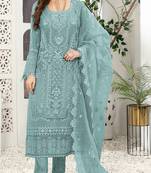 Light grey embroidered faux georgette semi stitched salwar suit