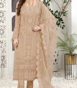 Light brown embroidered faux georgette semi stitched salwar suit