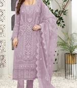 Lavender embroidered faux georgette semi stitched salwar suit