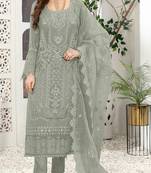 Grey embroidered faux georgette semi stitched salwar suit