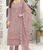 Purple embroidered faux georgette semi stitched salwar suit