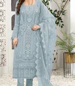 Light blue embroidered faux georgette semi stitched salwar suit