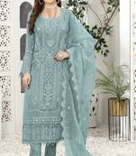 Light blue embroidered faux georgette semi stitched salwar suit