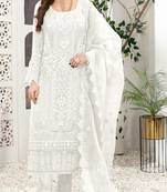 White Embroidered Faux Georgette Semi Stitched Salwar Suit