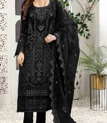 Black embroidered faux georgette semi stitched salwar suit