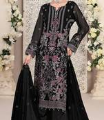Black embroidered faux georgette semi stitched salwar suit