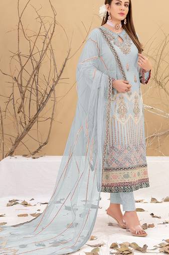 Sky blue embroidered faux georgette semi stitched salwar suit