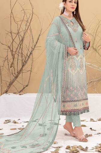 Light green embroidered faux georgette semi stitched salwar suit