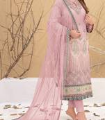 Light pink embroidered faux georgette semi stitched salwar suit
