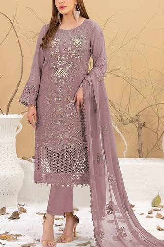 Purple embroidered faux georgette semi stitched salwar suit