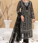 Black embroidered faux georgette semi stitched salwar suit