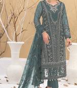Teal embroidered faux georgette semi stitched salwar suit