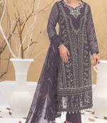 Purple embroidered faux georgette semi stitched salwar suit