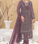 Purple embroidered faux georgette semi stitched salwar suit