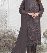 Brown embroidered faux georgette semi stitched salwar suit