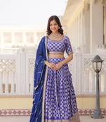 MESMERIZING BLUE SEQUINS EMBROIDERED VISCOSE JACQUARD LEHENGA CHOLI FOR WEDDING
