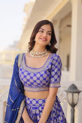 MESMERIZING BLUE SEQUINS EMBROIDERED VISCOSE JACQUARD LEHENGA CHOLI FOR WEDDING 2