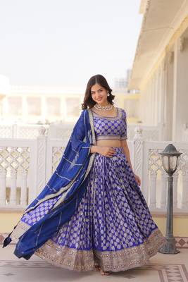MESMERIZING BLUE SEQUINS EMBROIDERED VISCOSE JACQUARD LEHENGA CHOLI FOR WEDDING 3