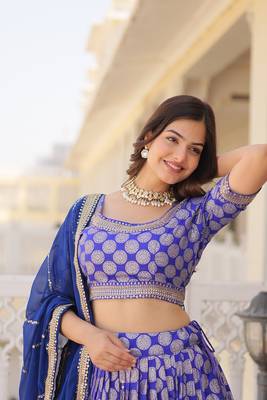 MESMERIZING BLUE SEQUINS EMBROIDERED VISCOSE JACQUARD LEHENGA CHOLI FOR WEDDING 4