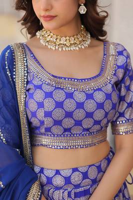 MESMERIZING BLUE SEQUINS EMBROIDERED VISCOSE JACQUARD LEHENGA CHOLI FOR WEDDING 5