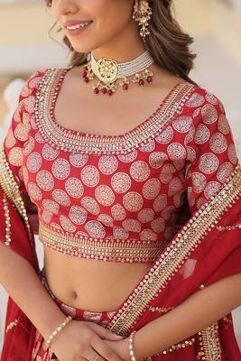 MESMERIZING RED SEQUINS EMBROIDERED VISCOSE JACQUARD LEHENGA CHOLI FOR FESTIVE 5