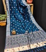 Koram Dark Teal Dola Silk Laheriya Weaving Border And Lagdi Patta Pallu Saree With Blouse For Women