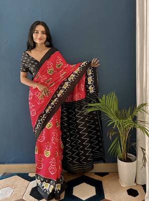 Pure Cotton Women'S Sarees,Block Printed Cotton Sarees,Trendy Cotton Sarees ,Cotton Sarees In Jetpur, Mill Print Saree 3
