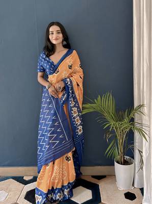 Pure Cotton Women'S Sarees,Block Printed Cotton Sarees,Trendy Cotton Sarees ,Cotton Sarees In Jetpur, Mill Print Saree 1