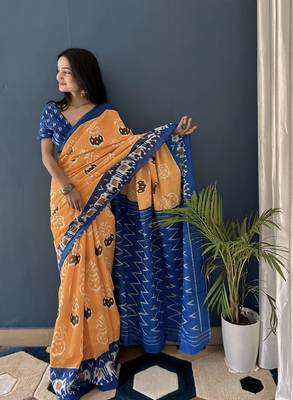 Pure Cotton Women'S Sarees,Block Printed Cotton Sarees,Trendy Cotton Sarees ,Cotton Sarees In Jetpur, Mill Print Saree 2